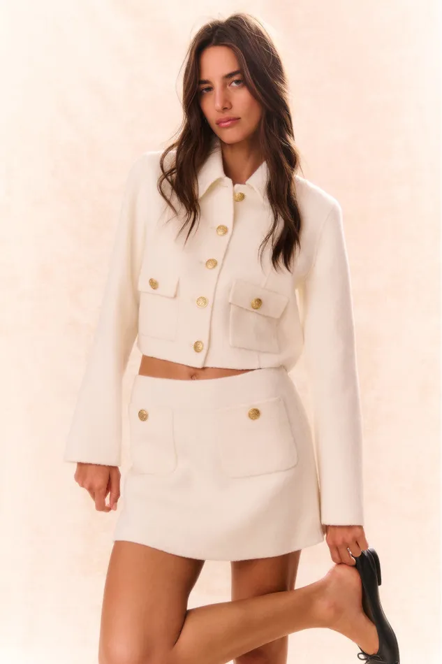 Women Jackets and Coats LoveShackFancy Lettie Wool MilitaryInspired Jacket Oatmeal