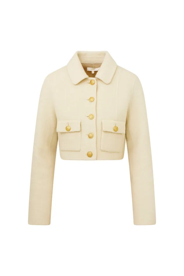 Women Jackets and Coats LoveShackFancy Lettie Wool MilitaryInspired Jacket Oatmeal