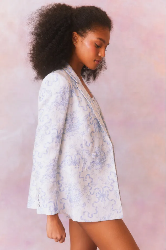 Women Jackets and Coats LoveShackFancy Lumine Double Breasted Bow Print Jacket Blissful Blue Women Jackets and Coats LoveShackFancy Lumine Double Breasted Bow Print Jacket Blissful Blue