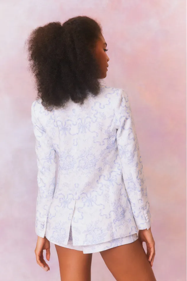 Women Jackets and Coats LoveShackFancy Lumine Double Breasted Bow Print Jacket Blissful Blue Women Jackets and Coats LoveShackFancy Lumine Double Breasted Bow Print Jacket Blissful Blue