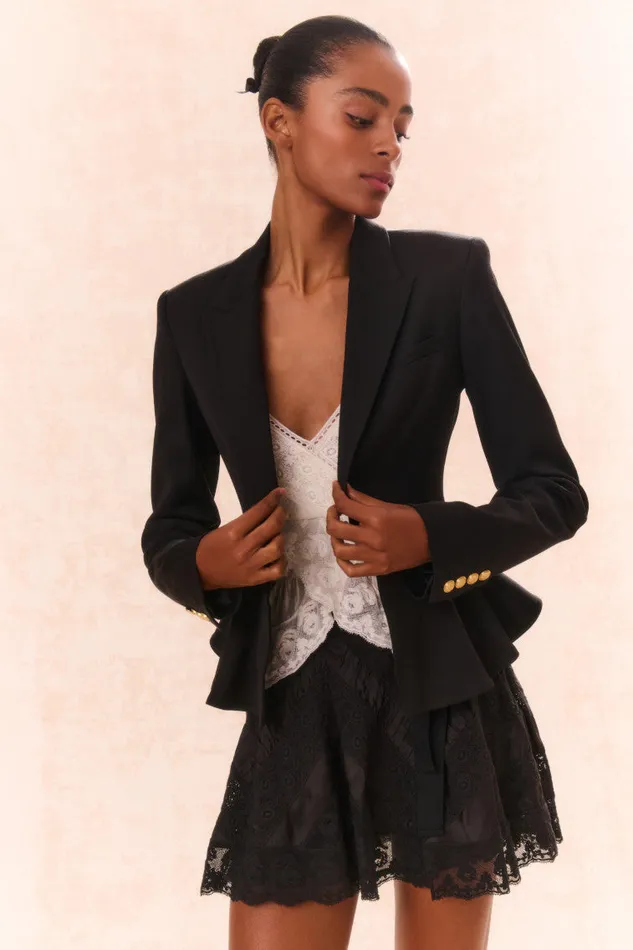 Women Jackets and Coats LoveShackFancy Pantonia WoolBlend Peplum Blazer Black