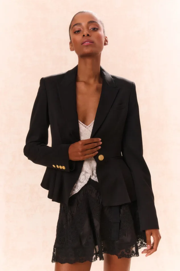Women Jackets and Coats LoveShackFancy Pantonia WoolBlend Peplum Blazer Black