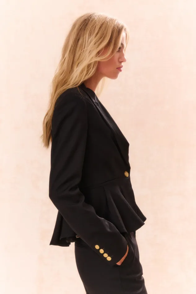Women Jackets and Coats LoveShackFancy Pantonia WoolBlend Peplum Blazer Black