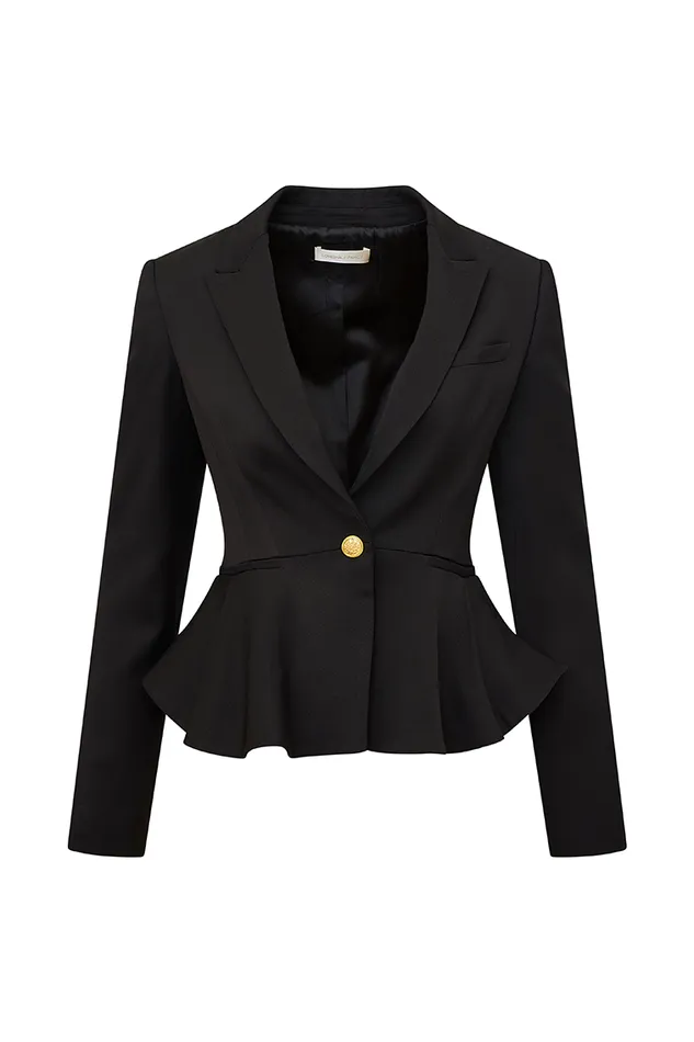 Women Jackets and Coats LoveShackFancy Pantonia WoolBlend Peplum Blazer Black