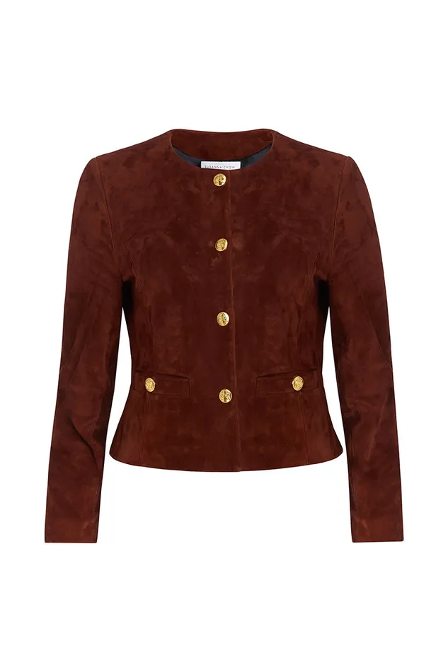 Women Jackets and Coats LoveShackFancy Susanna Chow New York Tessa Suede Jacket Brown