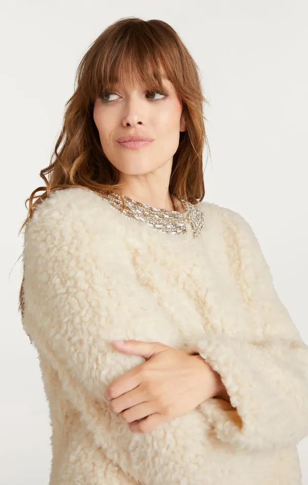 Women Jackets Cinq Sept Shearling Christie Jacket Ivory