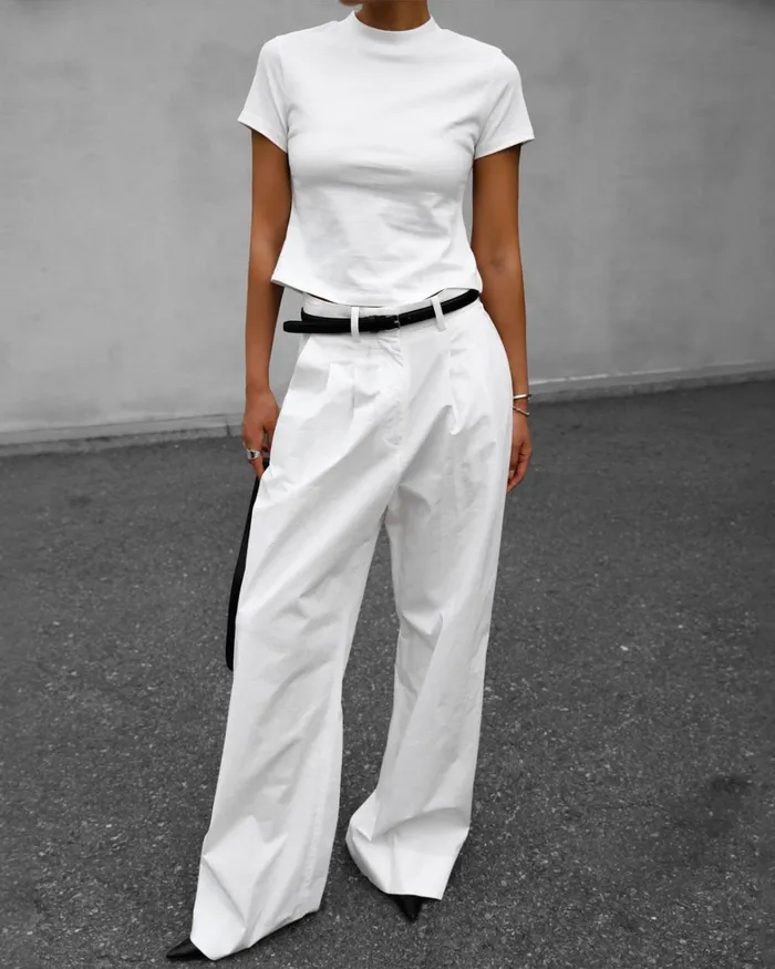 Women Jayden Wide Pants 8211 White The Frankie Shop Bottoms