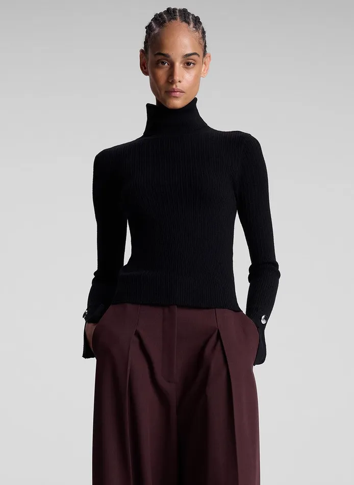 Women Jett Cable Knit Merino Turtleneck Top Black ALC Tops