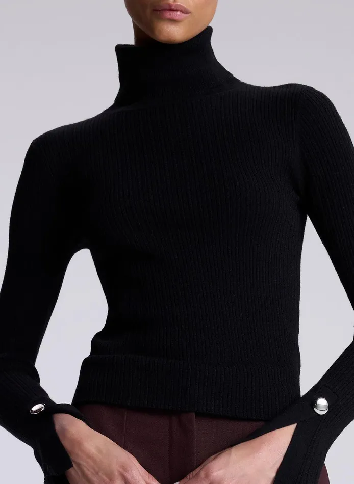 Women Jett Cable Knit Merino Turtleneck Top Black ALC Tops