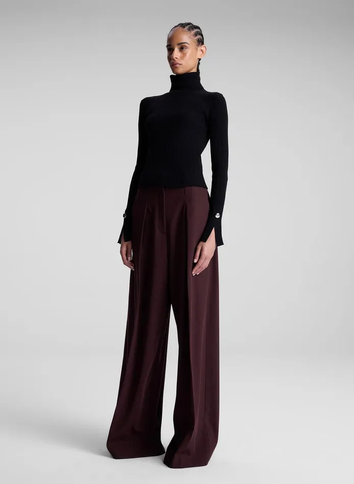 Women Jett Cable Knit Merino Turtleneck Top Black ALC Tops