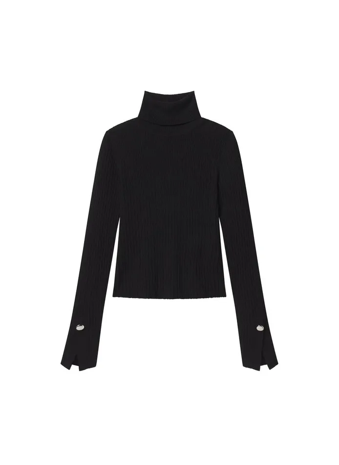 Women Jett Cable Knit Merino Turtleneck Top Black ALC Tops