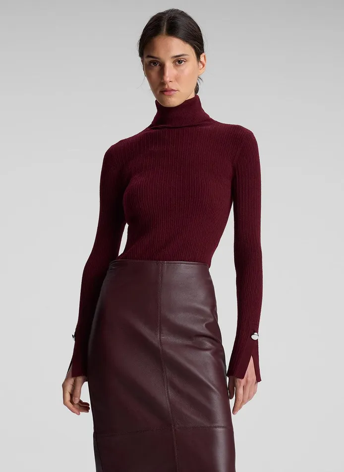 Women Jett Cable Knit Merino Turtleneck Top Burgundy ALC Tops