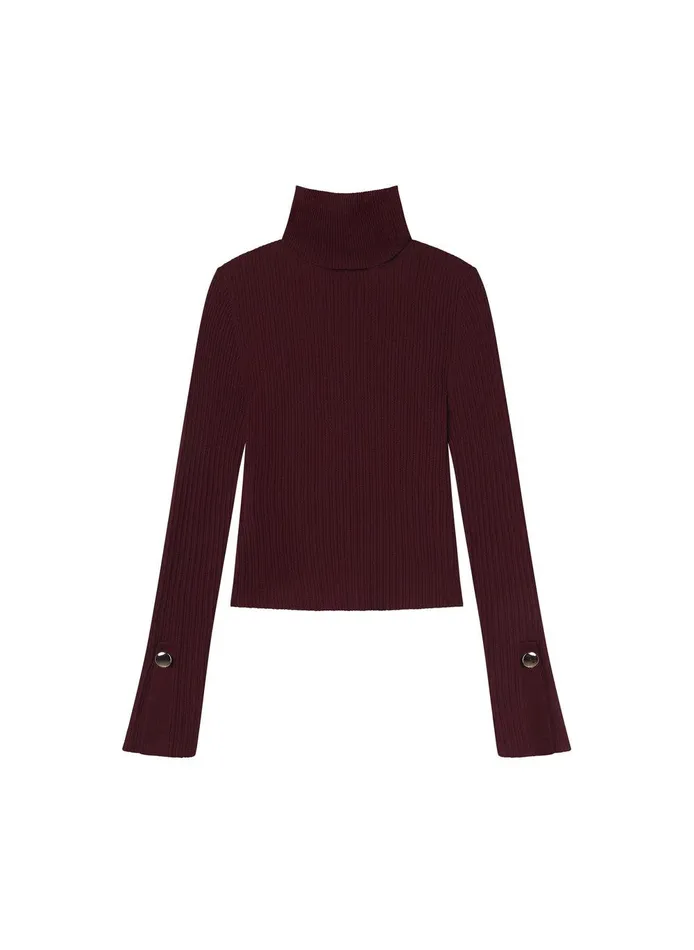 Women Jett Cable Knit Merino Turtleneck Top Burgundy ALC Tops