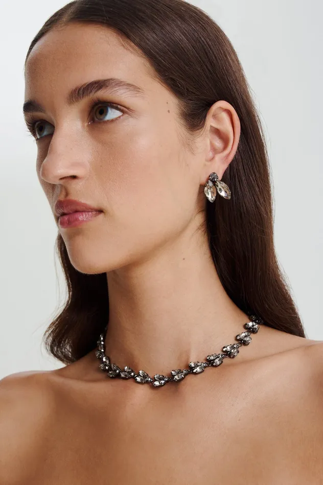 Women Jewelry Scanlan Theodore CRYSTAL LEAF CHOKER BLACKDIAMOND
