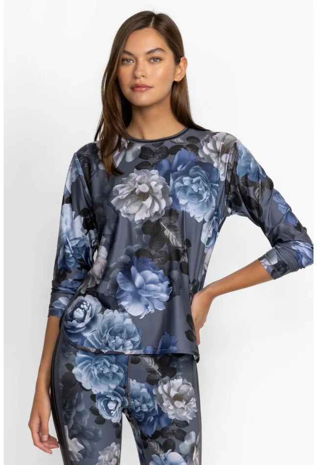 Women Johnny Was Active Grey Peony Oversize Crop LS Tee Grey Peony