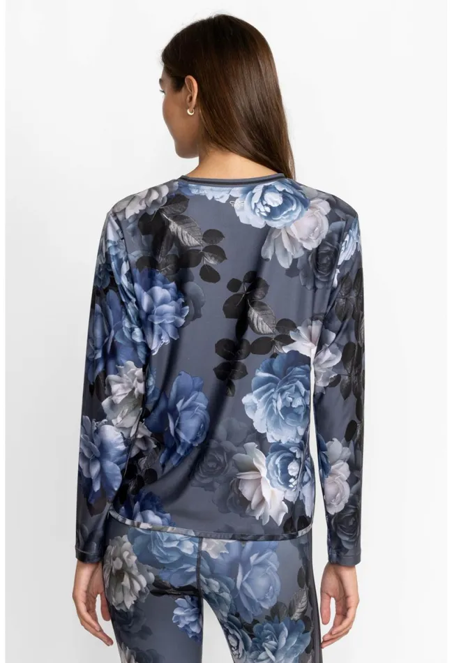 Women Johnny Was Active Grey Peony Oversize Crop LS Tee Grey Peony