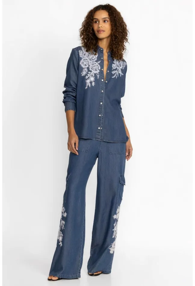 Women Johnny Was Bottoms Alicent Denim Cargo Pant Denim