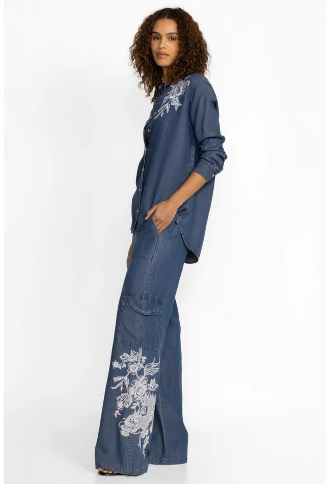 Women Johnny Was Bottoms Alicent Denim Cargo Pant Denim