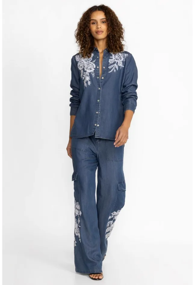 Women Johnny Was Bottoms Alicent Denim Cargo Pant Denim