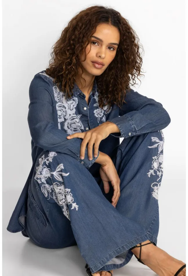 Women Johnny Was Bottoms Alicent Denim Cargo Pant Denim
