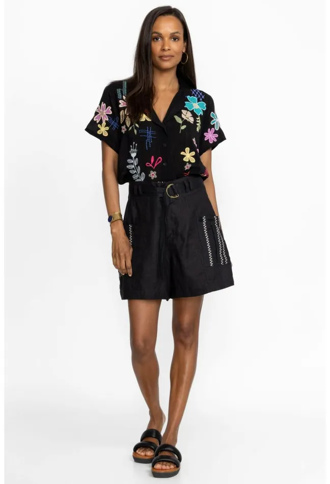 Women Johnny Was Bottoms Joni Belted Cargo Short Black