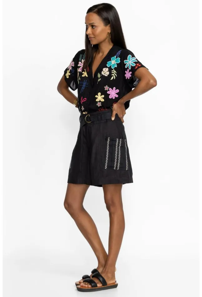 Women Johnny Was Bottoms Joni Belted Cargo Short Black