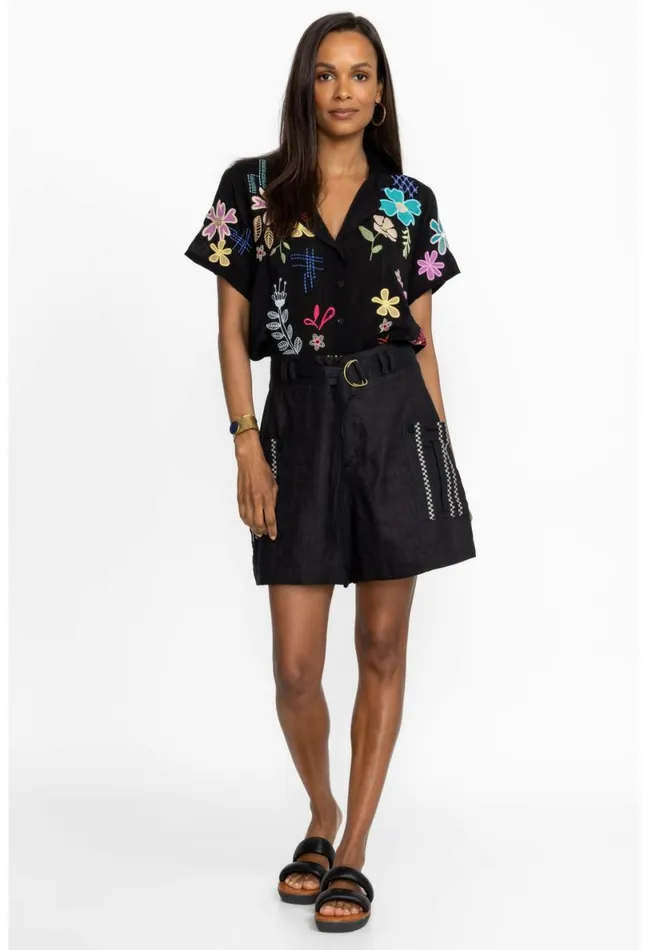 Women Johnny Was Bottoms Joni Belted Cargo Short Black