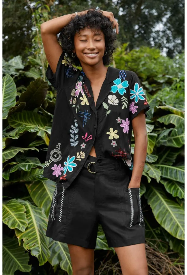 Women Johnny Was Bottoms Joni Belted Cargo Short Black