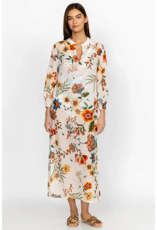 Women Johnny Was Cover Ups and Kimonos Ardella Puff Sleeve Maxi Dress Ekru Ardell