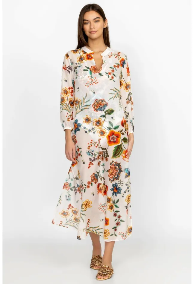 Women Johnny Was Cover Ups and Kimonos Ardella Puff Sleeve Maxi Dress Ekru Ardell