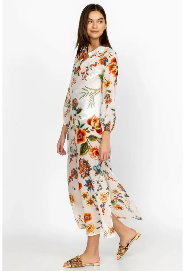 Women Johnny Was Cover Ups and Kimonos Ardella Puff Sleeve Maxi Dress Ekru Ardell