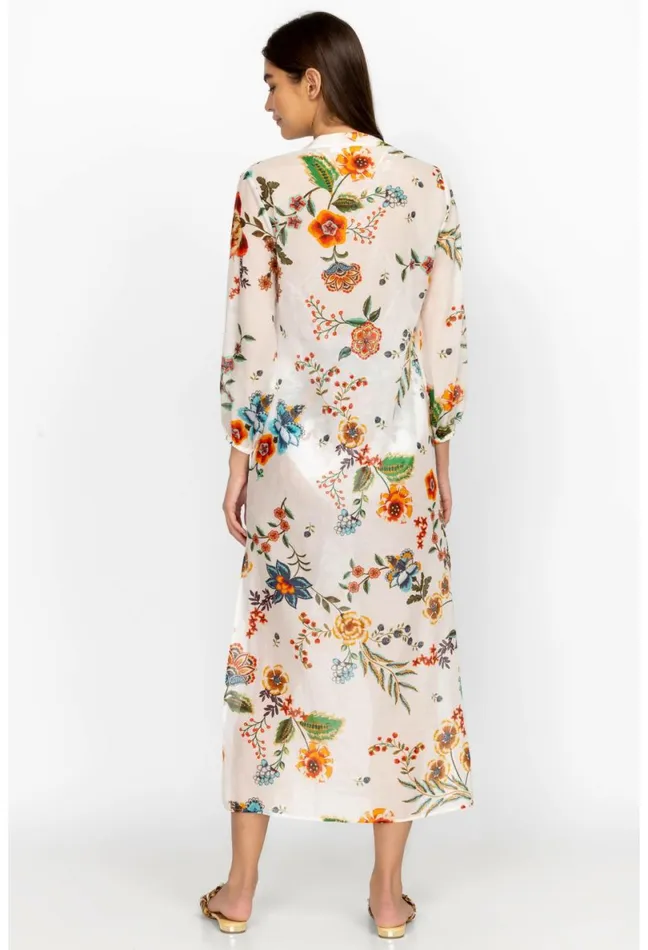 Women Johnny Was Cover Ups and Kimonos Ardella Puff Sleeve Maxi Dress Ekru Ardell