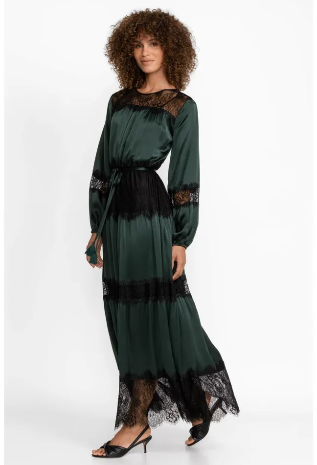 Women Johnny Was Dresses Ellie Lace Tiered Lace Maxi Dress Emerald Green