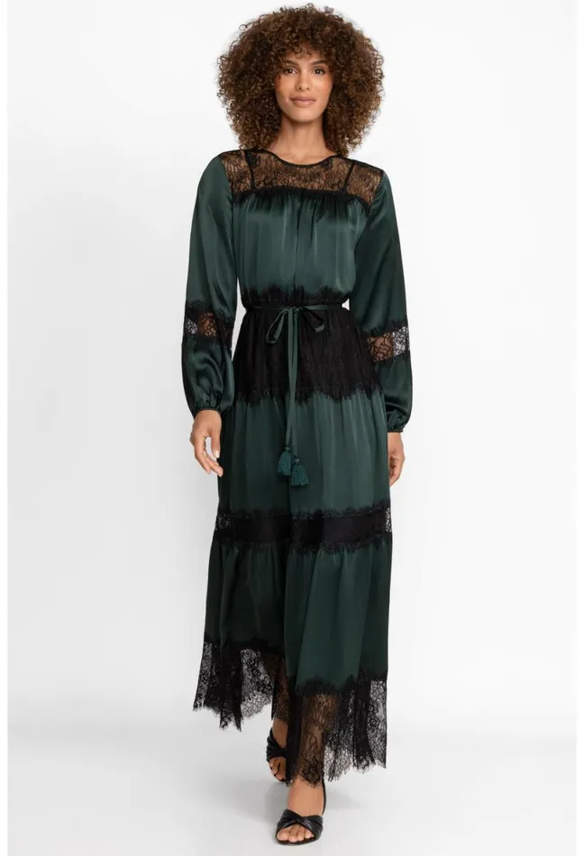 Women Johnny Was Dresses Ellie Lace Tiered Lace Maxi Dress Emerald Green