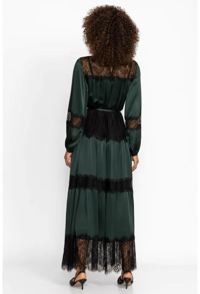 Women Johnny Was Dresses Ellie Lace Tiered Lace Maxi Dress Emerald Green