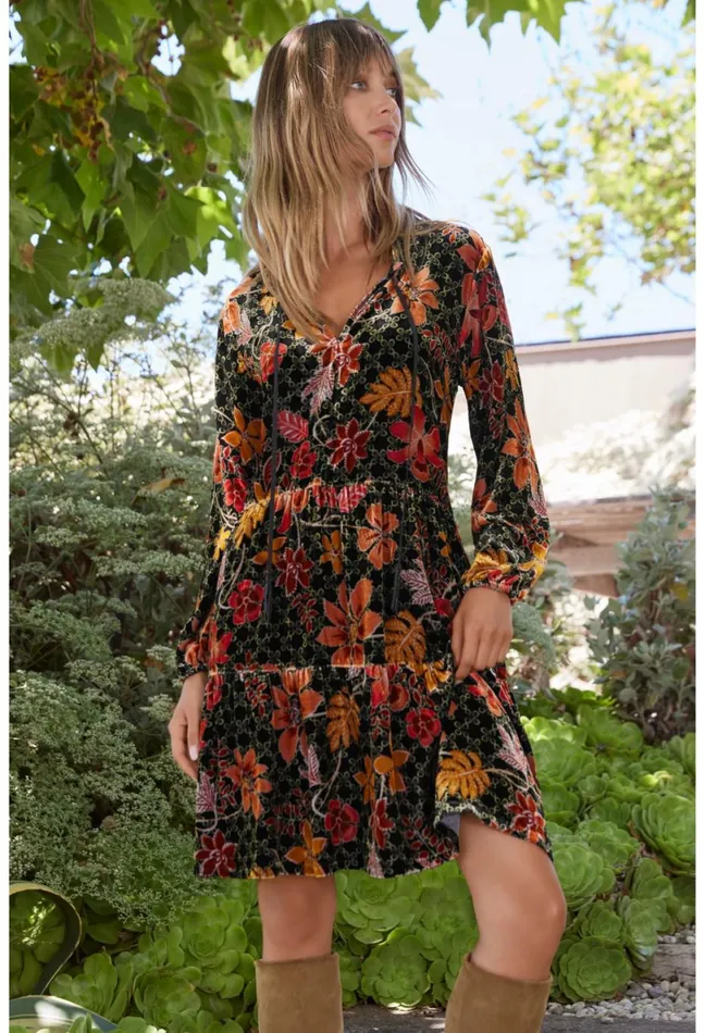 Women Johnny Was Dresses Jasmoon Flore Velvet Field Tiered Dress Jasmoon Flore