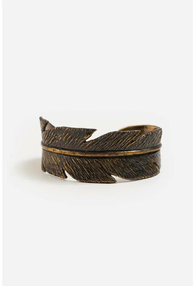 Women Johnny Was Jewelry Feather Cuff Bracelet Brass