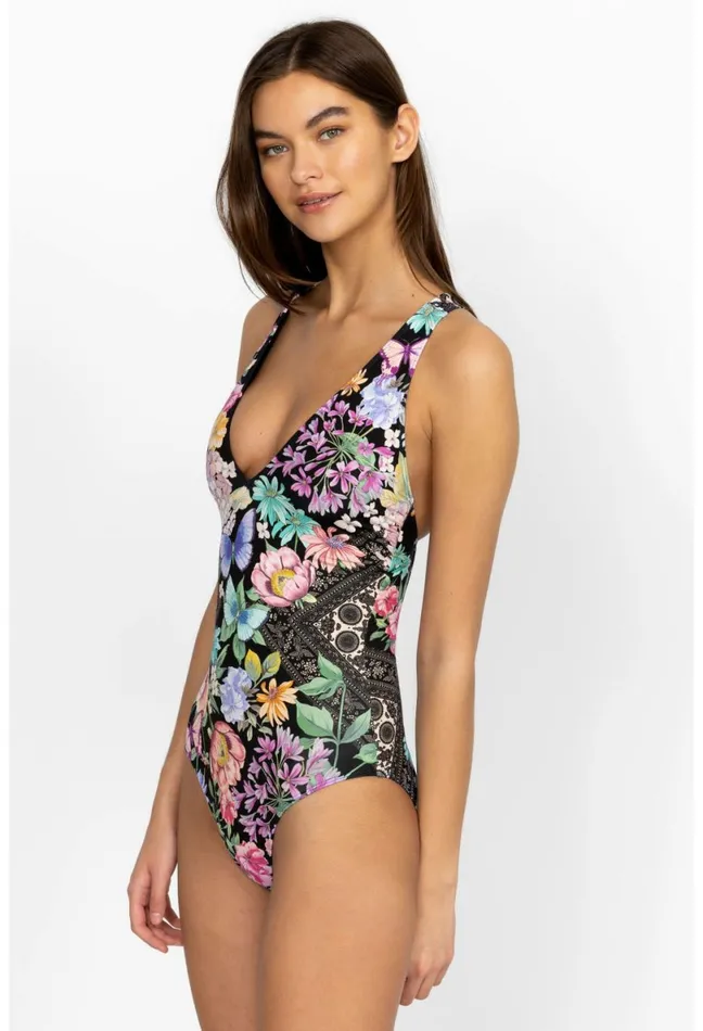 Women Johnny Was OnePieces Black Butterfly Cross Back One Piece Black Butterfly