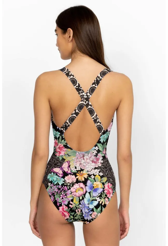 Women Johnny Was OnePieces Black Butterfly Cross Back One Piece Black Butterfly