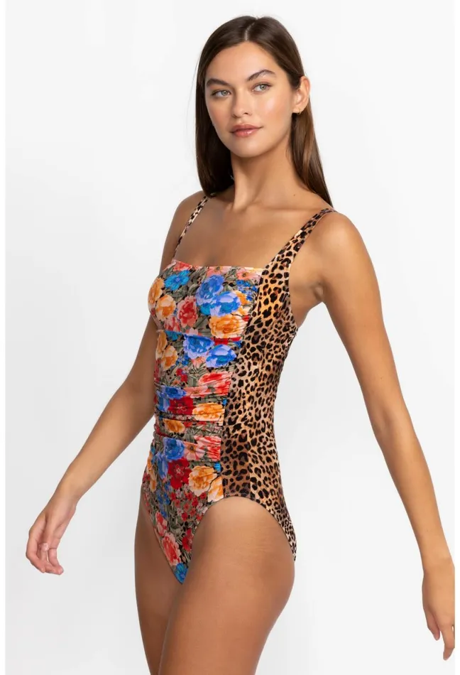 Women Johnny Was Swim and Resort Cheetah Ruched One Piece Multi