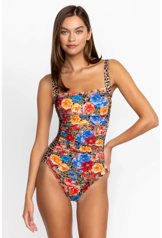 Women Johnny Was Swim and Resort Cheetah Ruched One Piece Multi