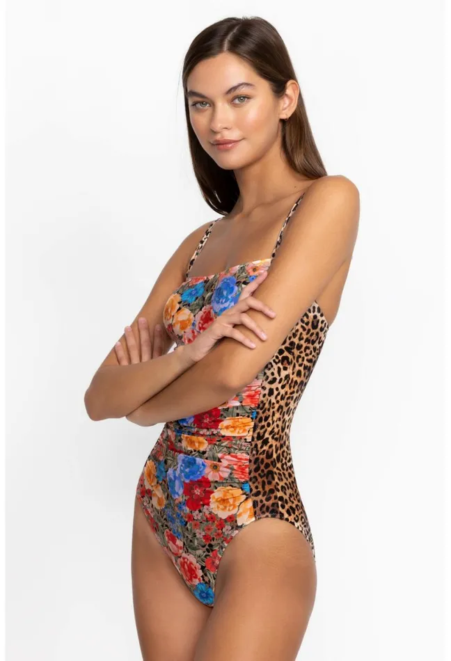 Women Johnny Was Swim and Resort Cheetah Ruched One Piece Multi