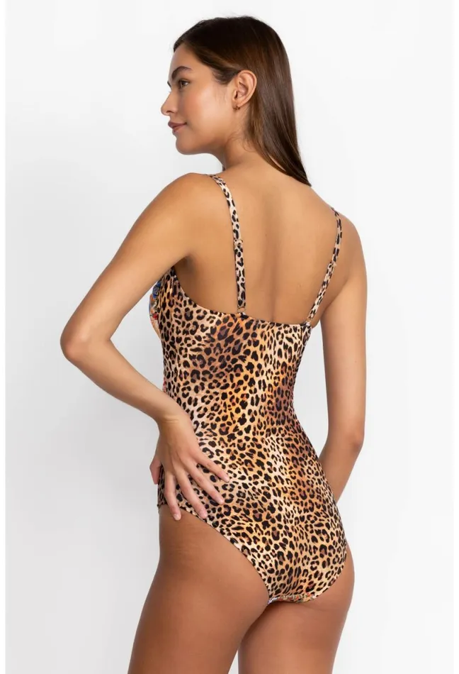 Women Johnny Was Swim and Resort Cheetah Ruched One Piece Multi
