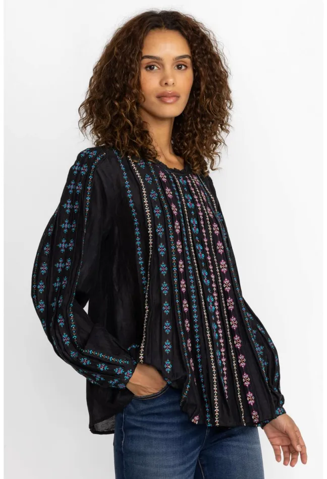 Women Johnny Was Tops Calico Blouse Black
