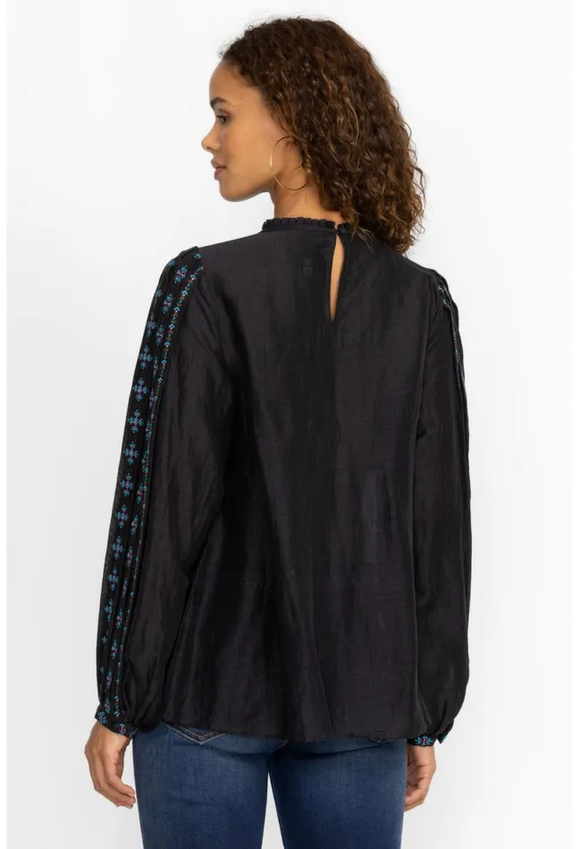 Women Johnny Was Tops Calico Blouse Black