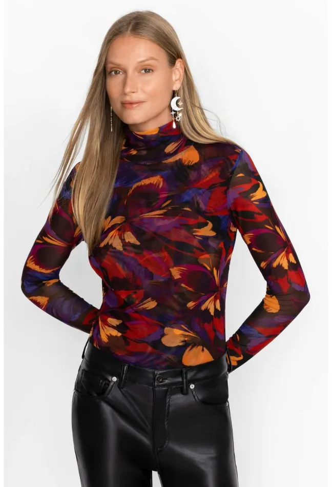 Women Johnny Was Tops Eclipse Blooms Mesh Tee Multi
