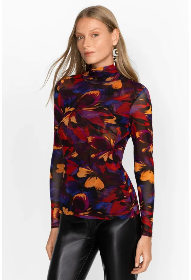 Women Johnny Was Tops Eclipse Blooms Mesh Tee Multi