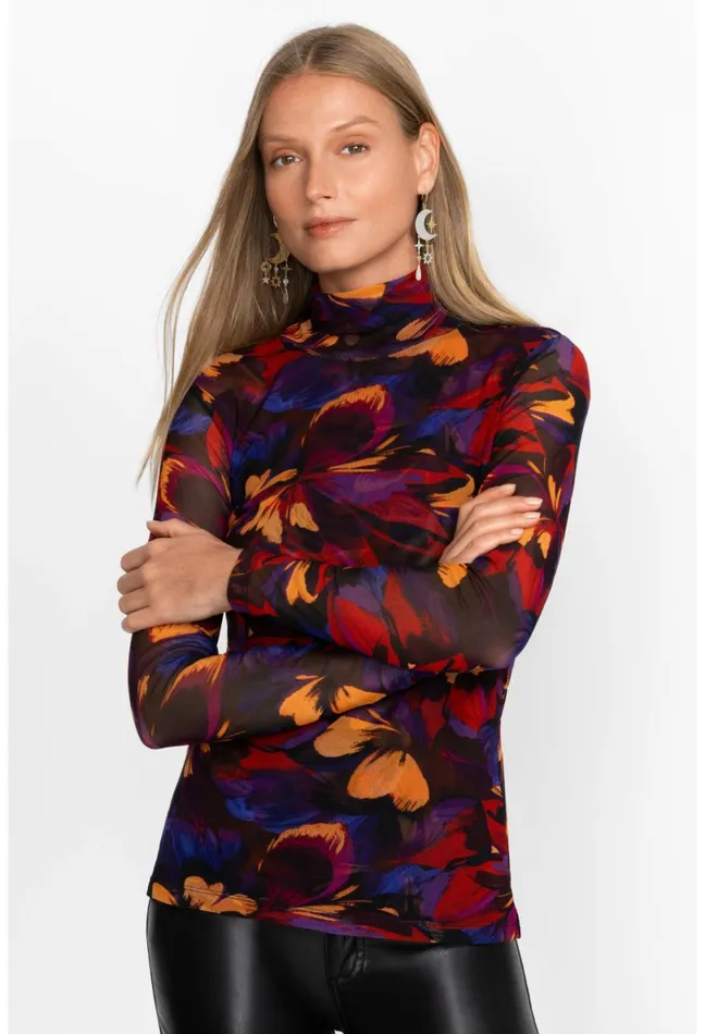 Women Johnny Was Tops Eclipse Blooms Mesh Tee Multi