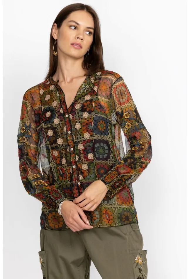Women Johnny Was Tops Flavie Mesh Blouse Multi