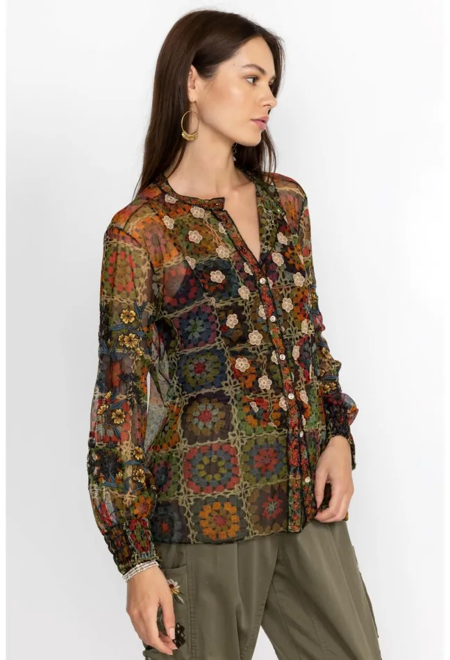 Women Johnny Was Tops Flavie Mesh Blouse Multi